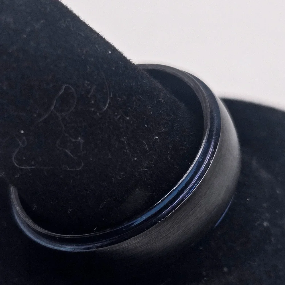 Mens Tungsten Carbide Ring Black Brushed Blue Stepped Edge Band Size 9 Wedding
